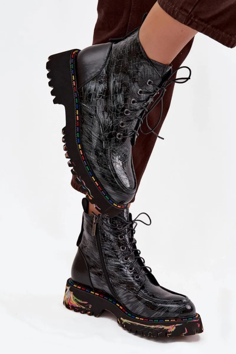 Sale Artiker Skórzane Lakierowane Botki Damskie 57C0065 Szare