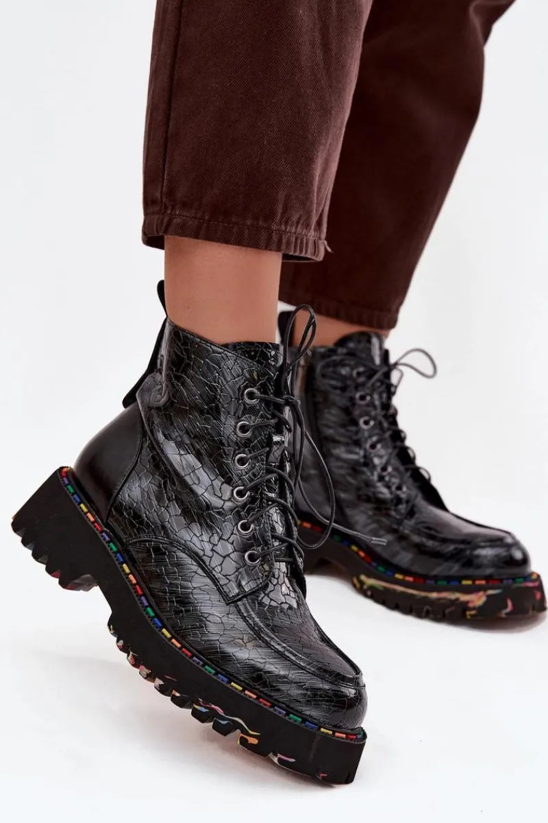 Sale Artiker Skórzane Lakierowane Botki Damskie 57C0065 Szare