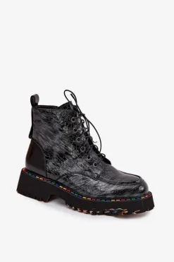 Sale Artiker Skórzane Lakierowane Botki Damskie 57C0065 Szare