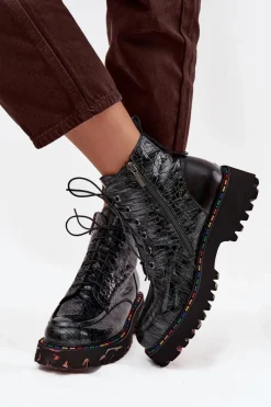 Sale Artiker Skórzane Lakierowane Botki Damskie 57C0065 Szare