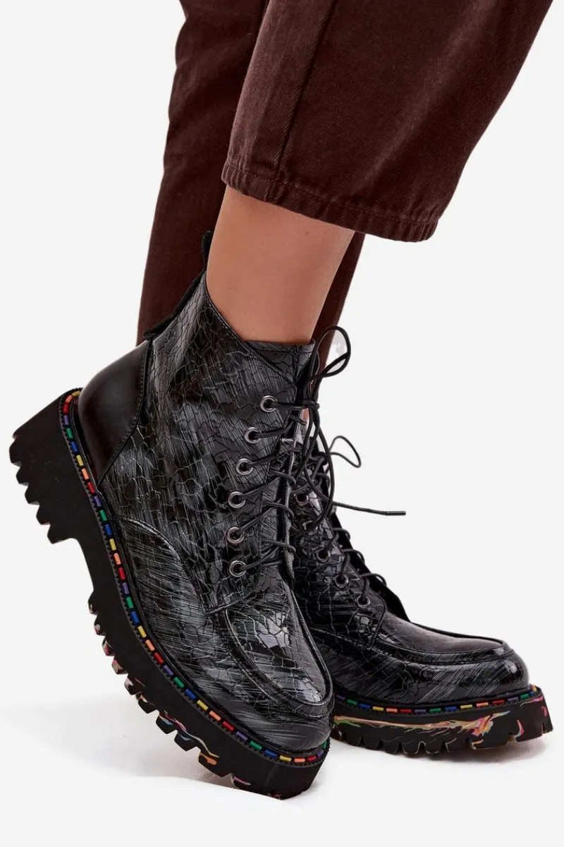 Sale Artiker Skórzane Lakierowane Botki Damskie 57C0065 Szare