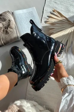 Sale Artiker Skórzane Lakierowane Botki Damskie 57C0065 Szare