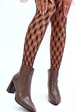 Hot Damskie buty S.Barski Skórzane Lakierowane Botki Na Słupku S.Barski MR870-58 Ciemnobeżowe