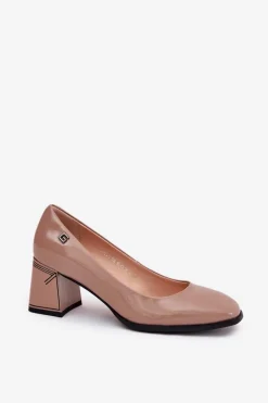 Best Buty damskie Vinceza Skórzane Lakierowane Czółenka Na Słupku Vinceza 91130 Beżowe Beżowy