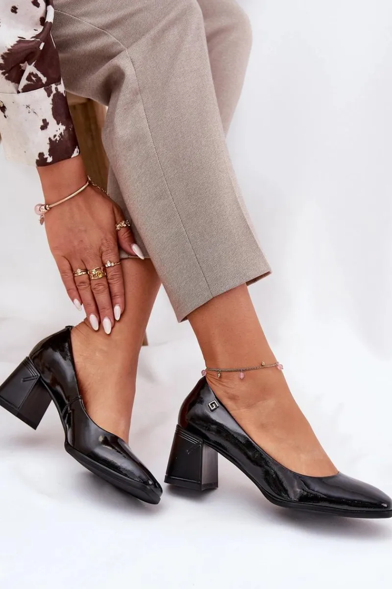 Czółenka Na Słupku|Czółenka Klasyczne>Buty damskie Vinceza Skórzane Lakierowane Czółenka Na Słupku Vinceza 91130 Czarne Czarny