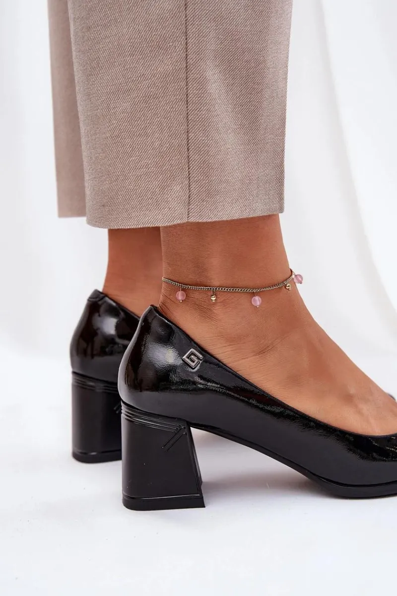 Czółenka Na Słupku|Czółenka Klasyczne>Buty damskie Vinceza Skórzane Lakierowane Czółenka Na Słupku Vinceza 91130 Czarne Czarny