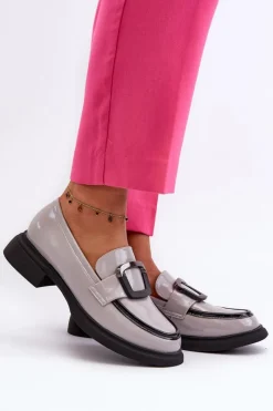 Hot Buty damskie Vinceza Skórzane Lakierowane Mokasyny Damskie Szare Fidodia