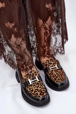 Sale Buty damskie Vinceza Skórzane Lakierowane Mokasyny Panterka Vinceza 66790 Czarne