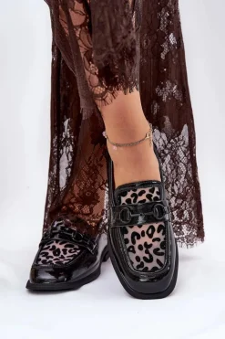 Loafersy Damskie|Mokasyny Płaskie>Buty damskie Vinceza Skórzane Lakierowane Mokasyny Z Siateczką Vinceza 31931 Czarne