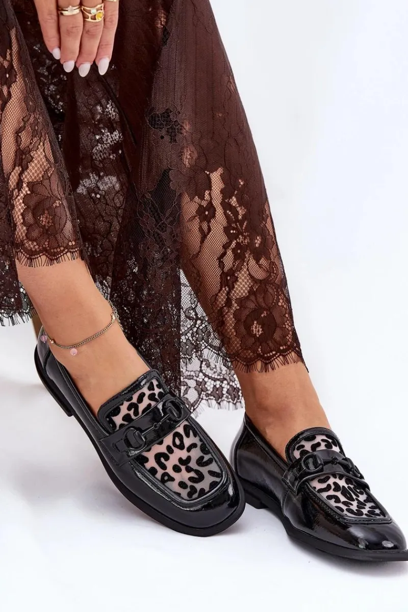 Loafersy Damskie|Mokasyny Płaskie>Buty damskie Vinceza Skórzane Lakierowane Mokasyny Z Siateczką Vinceza 31931 Czarne