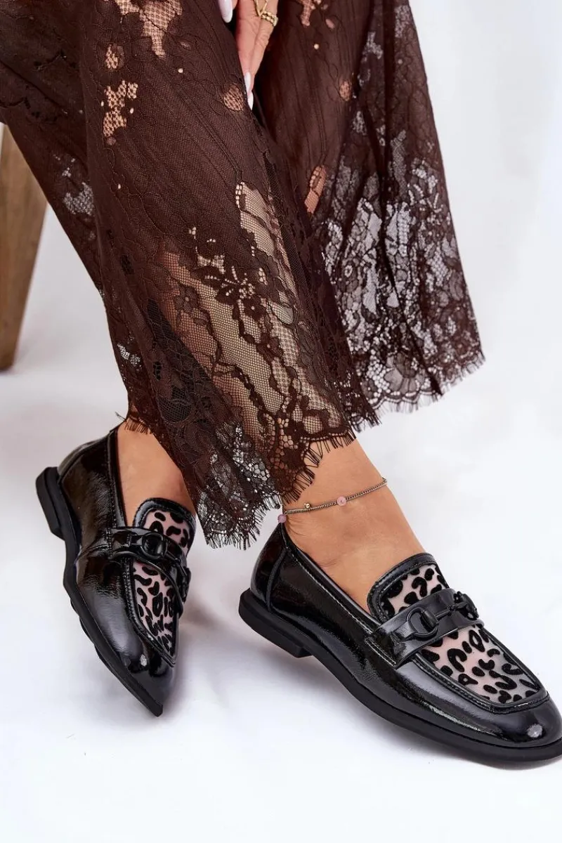 Loafersy Damskie|Mokasyny Płaskie>Buty damskie Vinceza Skórzane Lakierowane Mokasyny Z Siateczką Vinceza 31931 Czarne