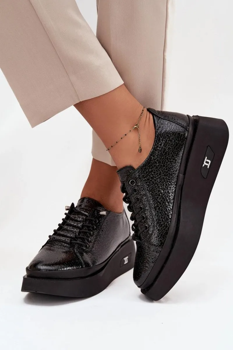 Sale Artiker Skórzane Lakierowane Półbuty Damskie Na Platformie 57C2041 Czarne