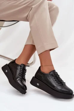 Sale Artiker Skórzane Lakierowane Półbuty Damskie Na Platformie 57C2041 Czarne