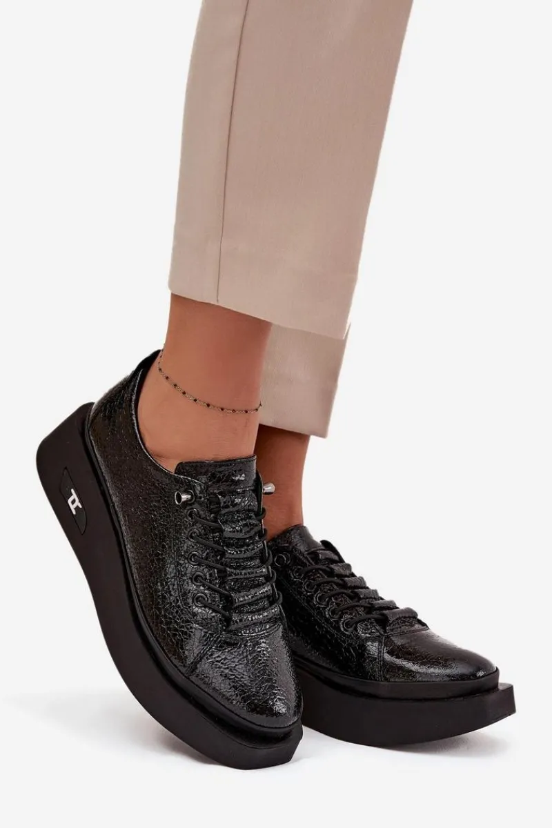 Sale Artiker Skórzane Lakierowane Półbuty Damskie Na Platformie 57C2041 Czarne