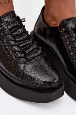 Sale Artiker Skórzane Lakierowane Półbuty Damskie Na Platformie 57C2041 Czarne