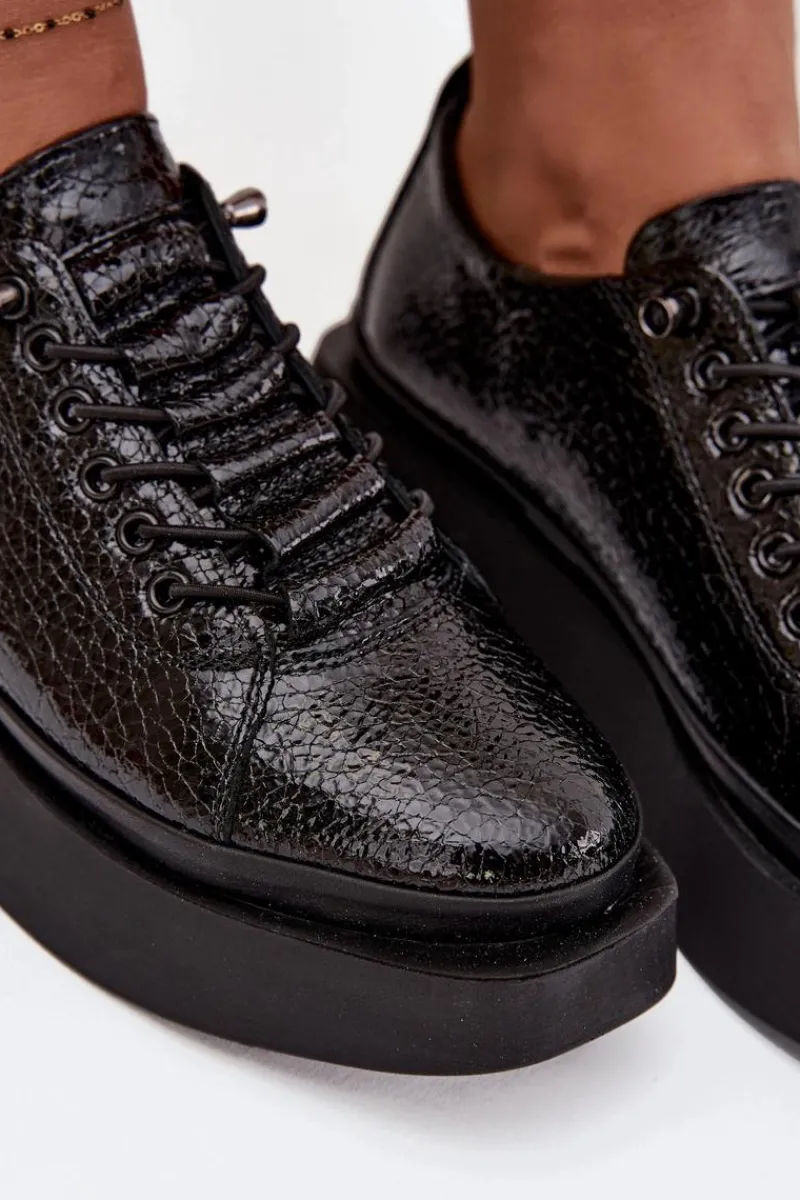 Sale Artiker Skórzane Lakierowane Półbuty Damskie Na Platformie 57C2041 Czarne