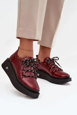 Buty Sportowe Na Platformie|Półbuty Skórzane>Artiker Skórzane Lakierowane Półbuty Damskie Na Platformie 57C2046 Bordowe