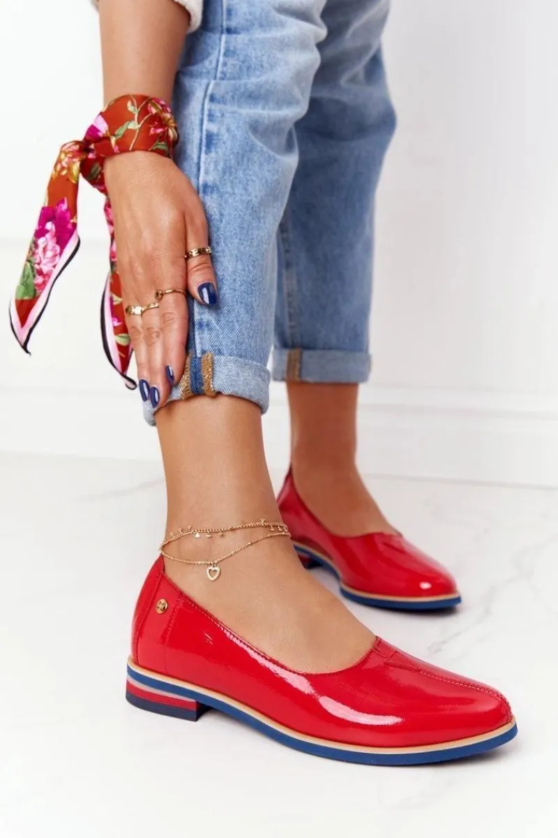 Online Skórzane Lakierowane Półbuty 05035-08 Czerwone Damskie Półbuty Lakierowane|Półbuty Skórzane