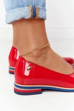 Online Skórzane Lakierowane Półbuty 05035-08 Czerwone Damskie Półbuty Lakierowane|Półbuty Skórzane