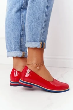 Online Skórzane Lakierowane Półbuty 05035-08 Czerwone Damskie Półbuty Lakierowane|Półbuty Skórzane