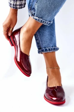 Best Skórzane Lakierowane Półbuty 05035-23 Bordowe Damskie Półbuty Skórzane|Mokasyny Damskie Lakierowane