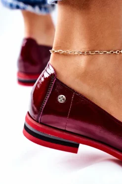 Best Skórzane Lakierowane Półbuty 05035-23 Bordowe Damskie Półbuty Skórzane|Mokasyny Damskie Lakierowane