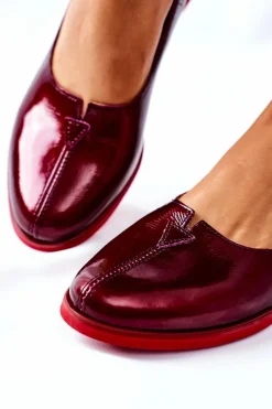 Best Skórzane Lakierowane Półbuty 05035-23 Bordowe Damskie Półbuty Skórzane|Mokasyny Damskie Lakierowane