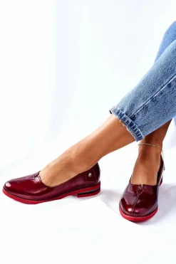 Best Skórzane Lakierowane Półbuty 05035-23 Bordowe Damskie Półbuty Skórzane|Mokasyny Damskie Lakierowane