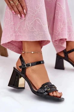 New Skórzane Lakierowane Sandały Damskie Na Słupku Czarne Mevonelle Damskie Sandały Na Słupku|Sandały Na Obcasie