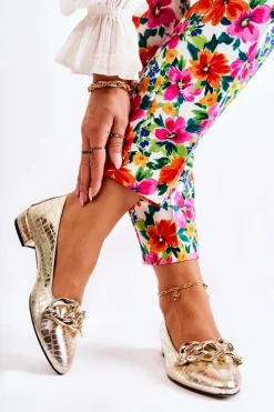 Clearance Boto Skórzane Lakierowane Wężowe Czółenka Złote Elissabeth