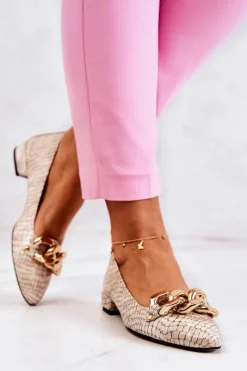 Best Skórzane Lakierowane Wężowe Czółenka Beżowe Elissabeth Damskie Czółenka Na Słupku|Czółenka Klasyczne