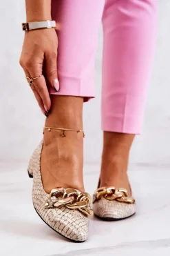 Best Skórzane Lakierowane Wężowe Czółenka Beżowe Elissabeth Damskie Czółenka Na Słupku|Czółenka Klasyczne