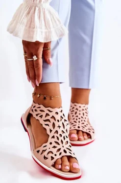 Online Boto Skórzane Lekkie Ażurowe Sandały Różowe Alima