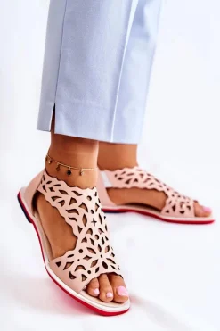 Online Boto Skórzane Lekkie Ażurowe Sandały Różowe Alima