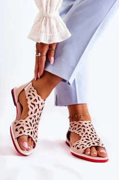 Online Boto Skórzane Lekkie Ażurowe Sandały Różowe Alima