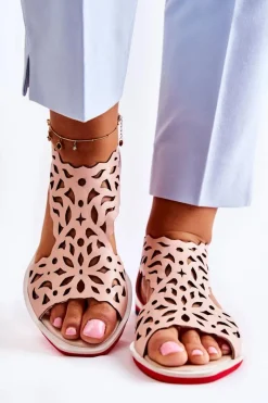 Online Boto Skórzane Lekkie Ażurowe Sandały Różowe Alima