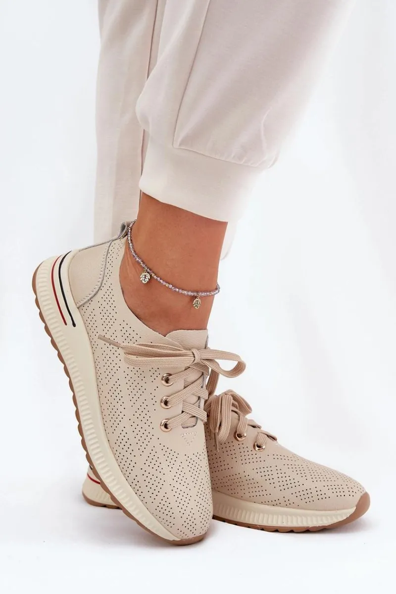 Buty Sportowe Na Platformie|Półbuty Skórzane>Artiker Skórzane Lekkie Półbuty Damskie 54C1759 Beżowe Beżowy