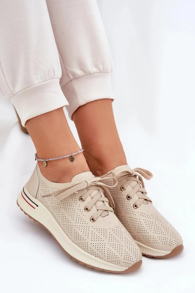 Buty Sportowe Na Platformie|Półbuty Skórzane>Artiker Skórzane Lekkie Półbuty Damskie 54C1759 Beżowe Beżowy