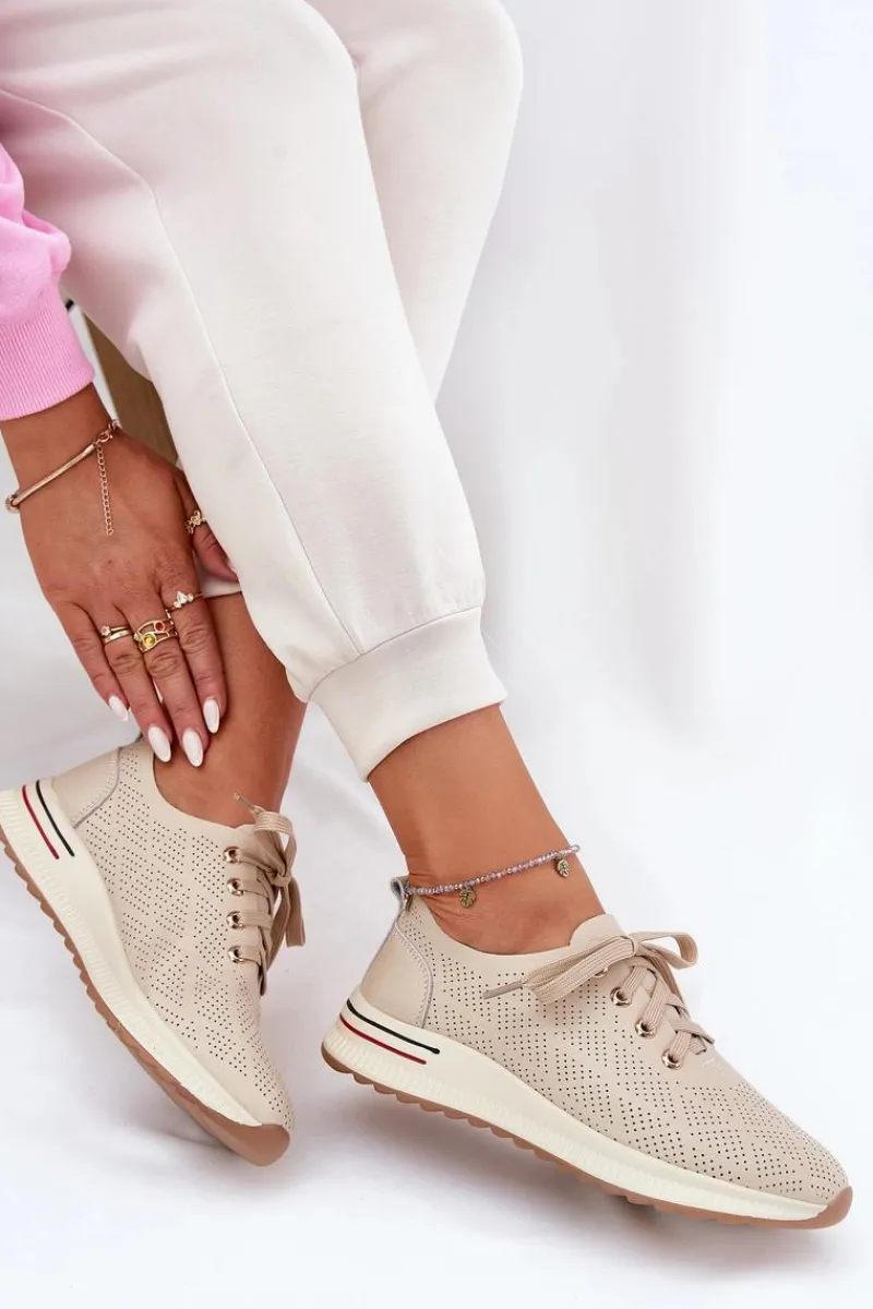 Buty Sportowe Na Platformie|Półbuty Skórzane>Artiker Skórzane Lekkie Półbuty Damskie 54C1759 Beżowe Beżowy