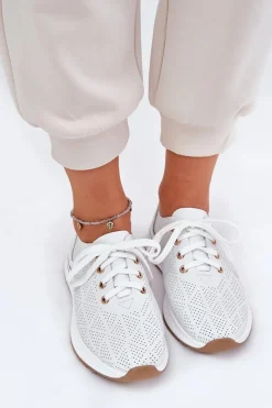 Hot Skórzane Lekkie Półbuty Damskie 54C1758 Białe Damskie Buty Sportowe Na Platformie|Półbuty Skórzane