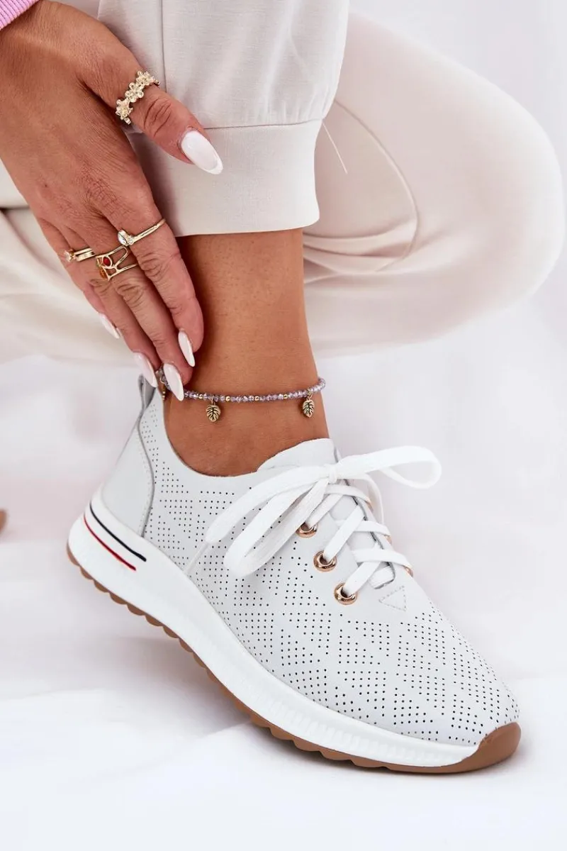 Hot Skórzane Lekkie Półbuty Damskie 54C1758 Białe Damskie Buty Sportowe Na Platformie|Półbuty Skórzane