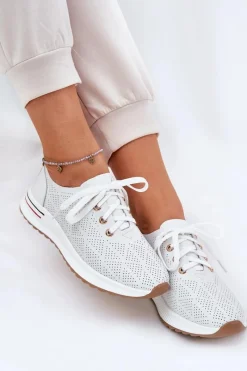 Hot Skórzane Lekkie Półbuty Damskie 54C1758 Białe Damskie Buty Sportowe Na Platformie|Półbuty Skórzane