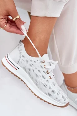 Hot Skórzane Lekkie Półbuty Damskie 54C1758 Białe Damskie Buty Sportowe Na Platformie|Półbuty Skórzane