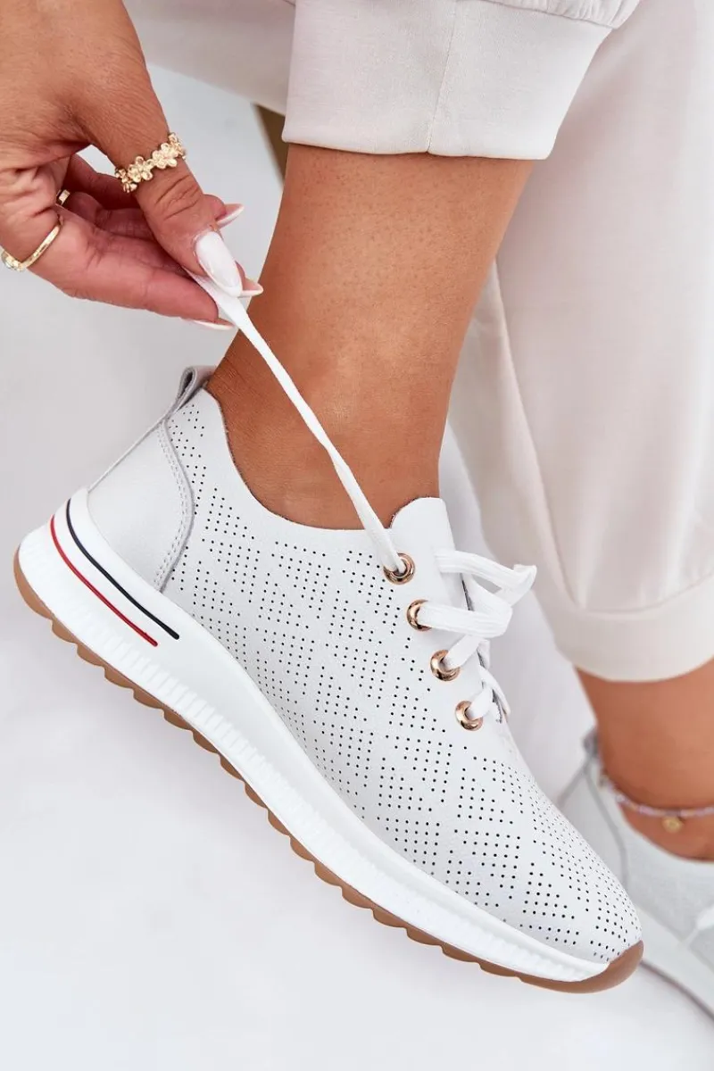 Hot Skórzane Lekkie Półbuty Damskie 54C1758 Białe Damskie Buty Sportowe Na Platformie|Półbuty Skórzane