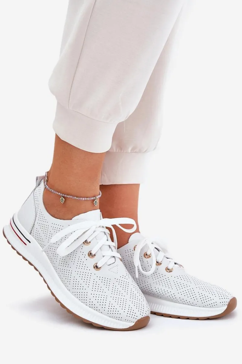 Hot Skórzane Lekkie Półbuty Damskie 54C1758 Białe Damskie Buty Sportowe Na Platformie|Półbuty Skórzane