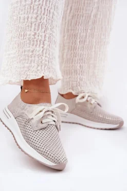 Online Artiker Skórzane Lekkie Półbuty Damskie Na Platformie 56C2113 Beżowo-Złote