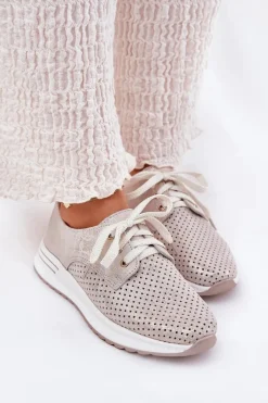 Online Artiker Skórzane Lekkie Półbuty Damskie Na Platformie 56C2113 Beżowo-Złote