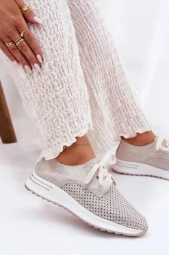 Online Artiker Skórzane Lekkie Półbuty Damskie Na Platformie 56C2113 Beżowo-Złote