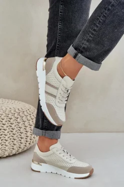 Best Evento Skórzane Lekkie Sneakersy Buty Sportowe Damskie Beżowe Norlexia