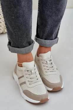 Best Evento Skórzane Lekkie Sneakersy Buty Sportowe Damskie Beżowe Norlexia